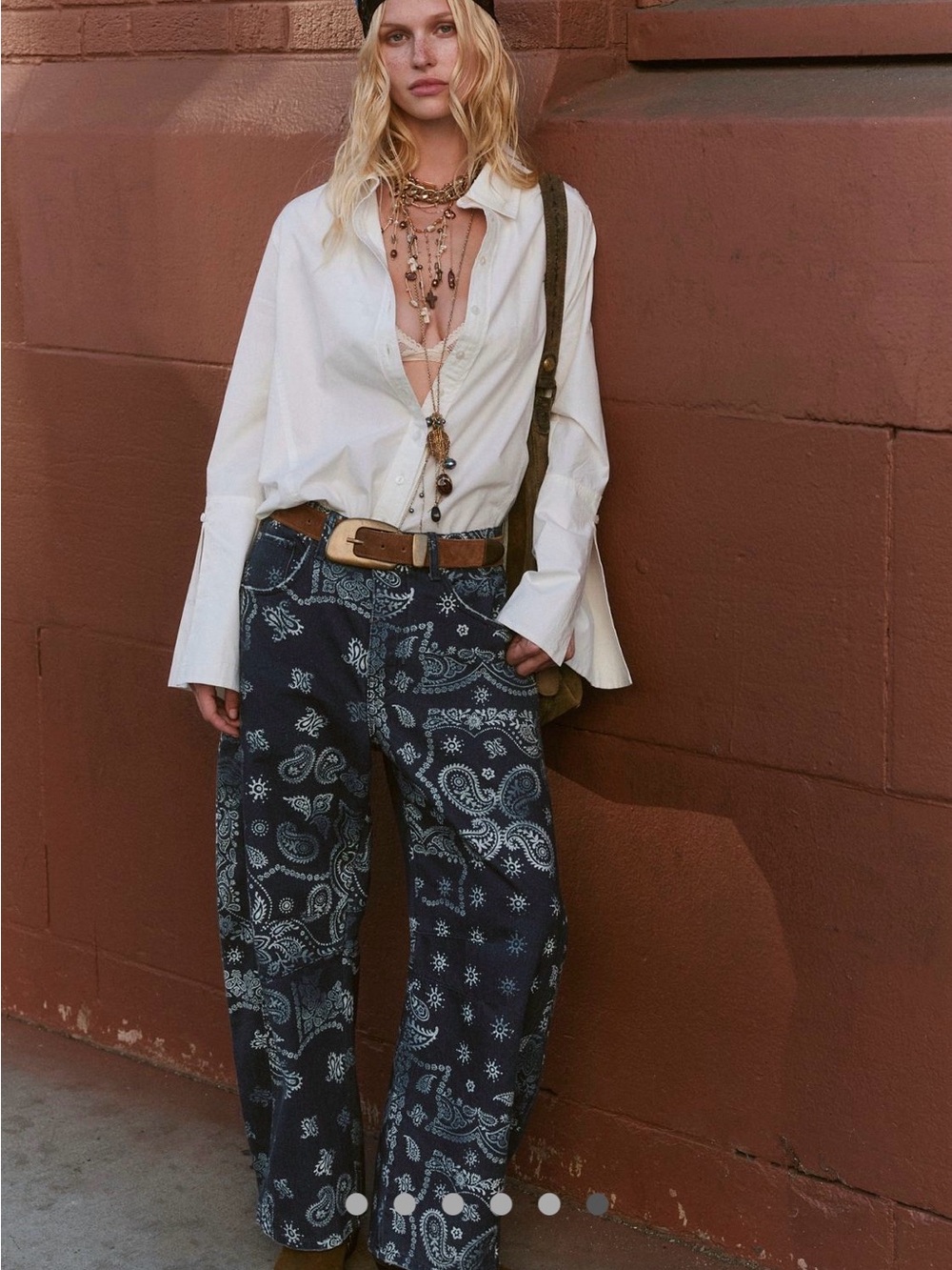 NWT We The Free Good Luck Printed Barrel Jeans - Navy Bandana